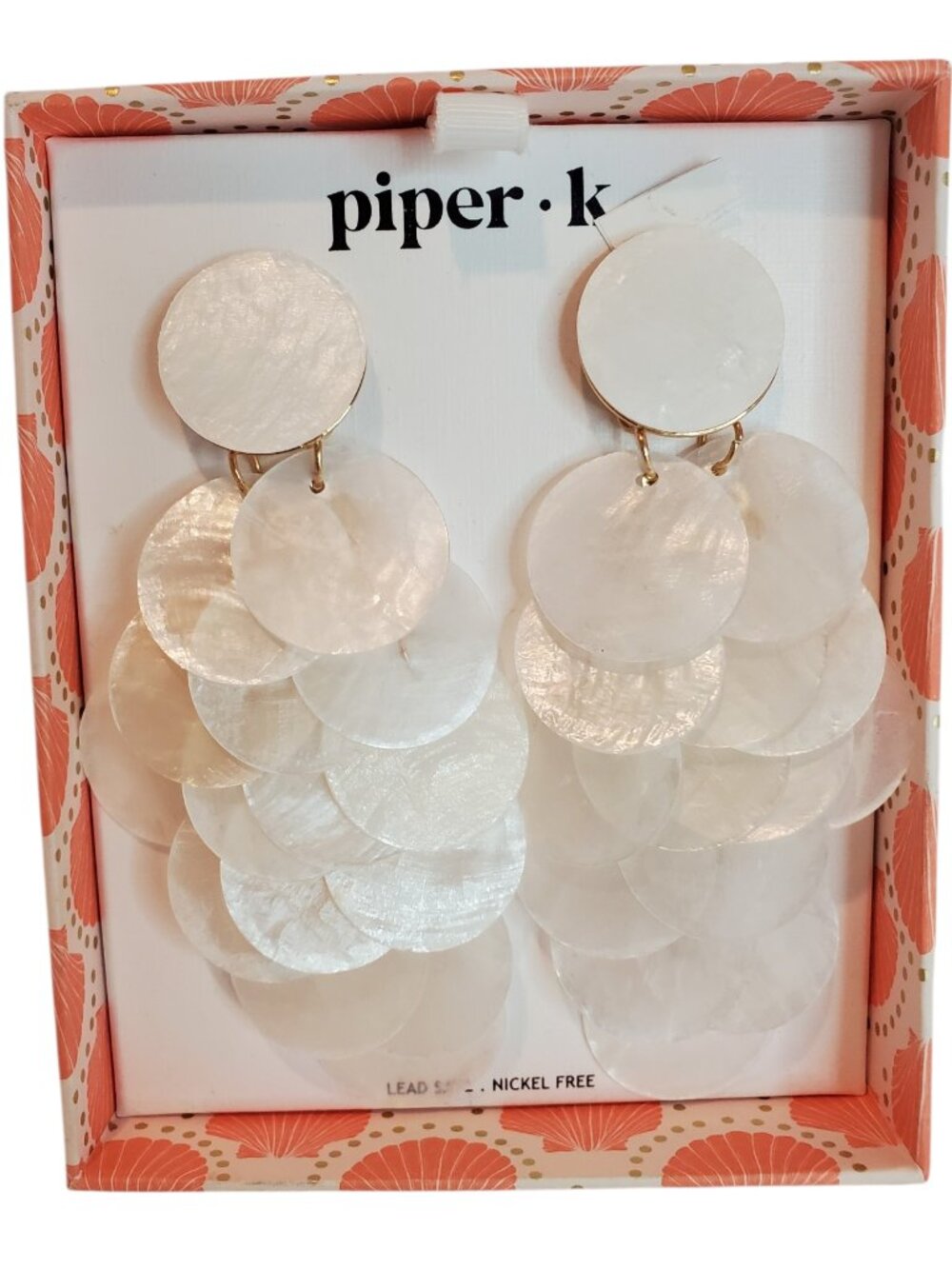 NEW PIPER K Natural White Shell Dangle Chandelier Earrings Gold-toned Hardware